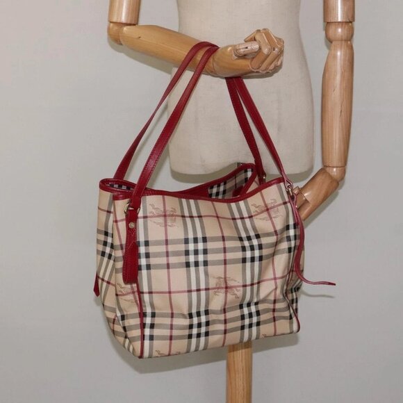 BURBERRY Nova Check Shoulder Bag PVC Beige Gold Auth - Picture 1 of 16
